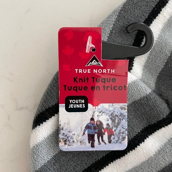 True North Acrylic Spandex Striped Toque w Prominent Maple Leaf Grey Wht Red OS - Picture 3 of 5